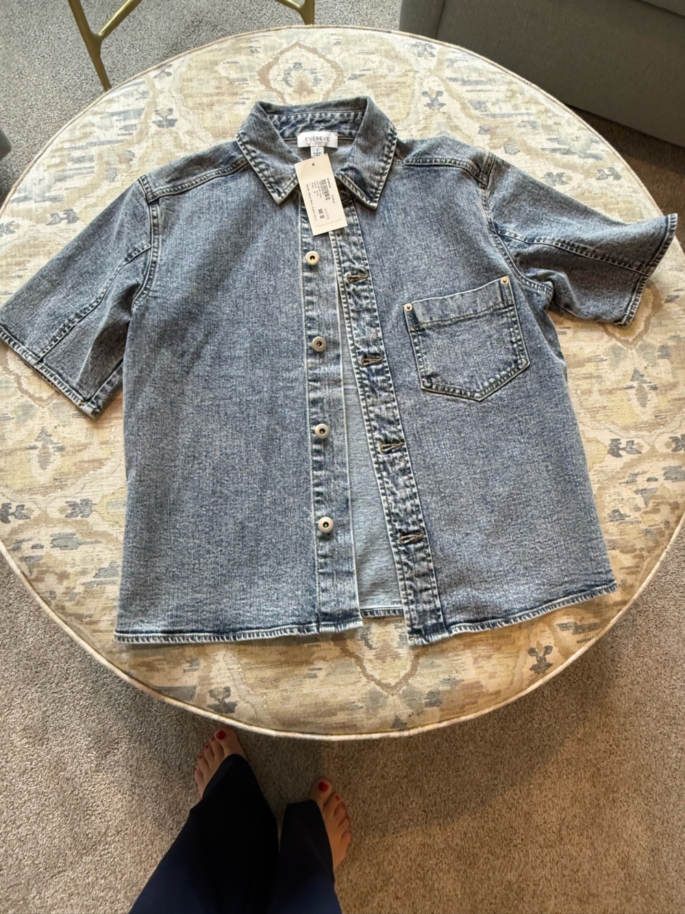 Evereve Rachel Denim Short Sleeve Shirt Size Small NWT